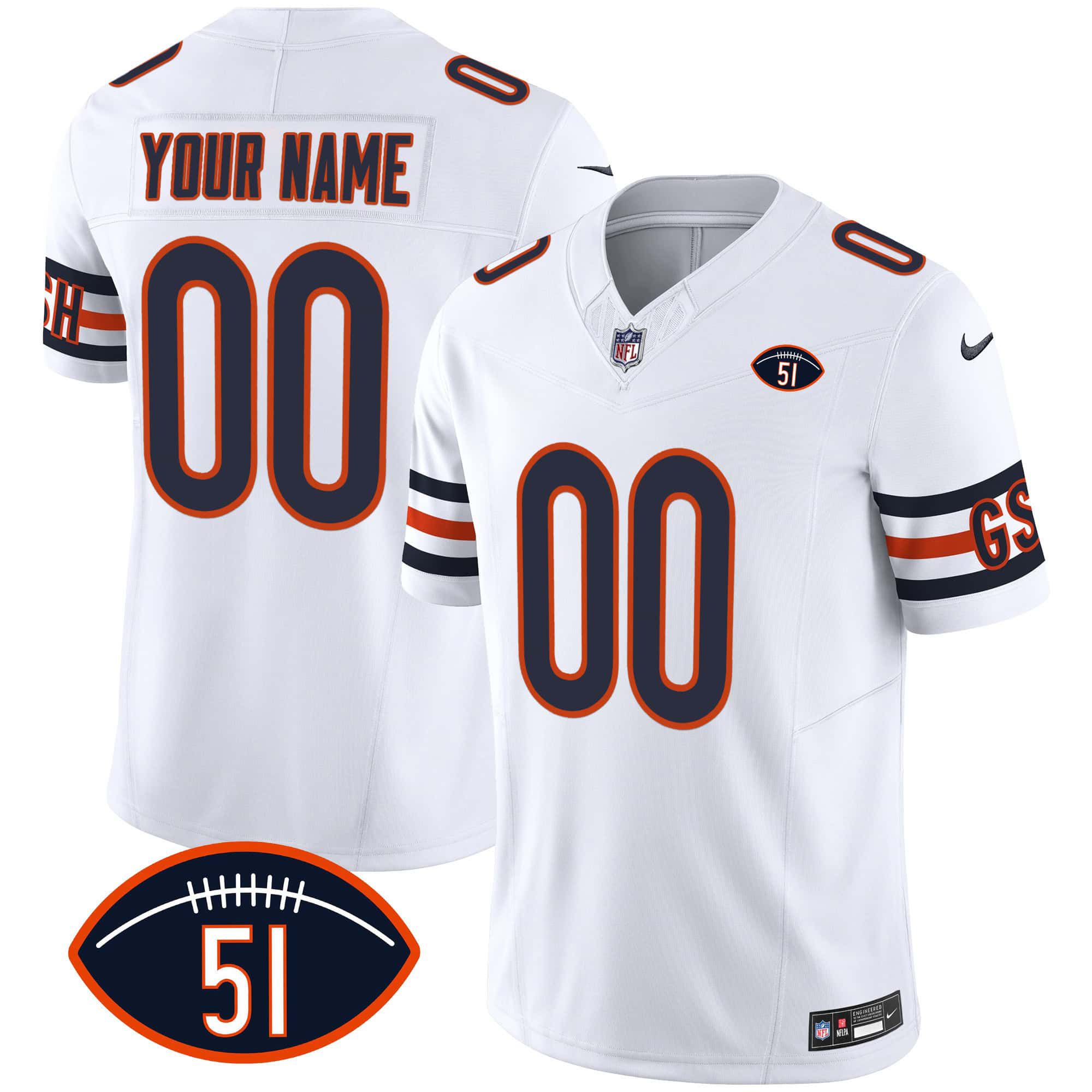 Men Chicago Bears White 2024 Nike Patch GSH Vapor Custom NFL Jersey